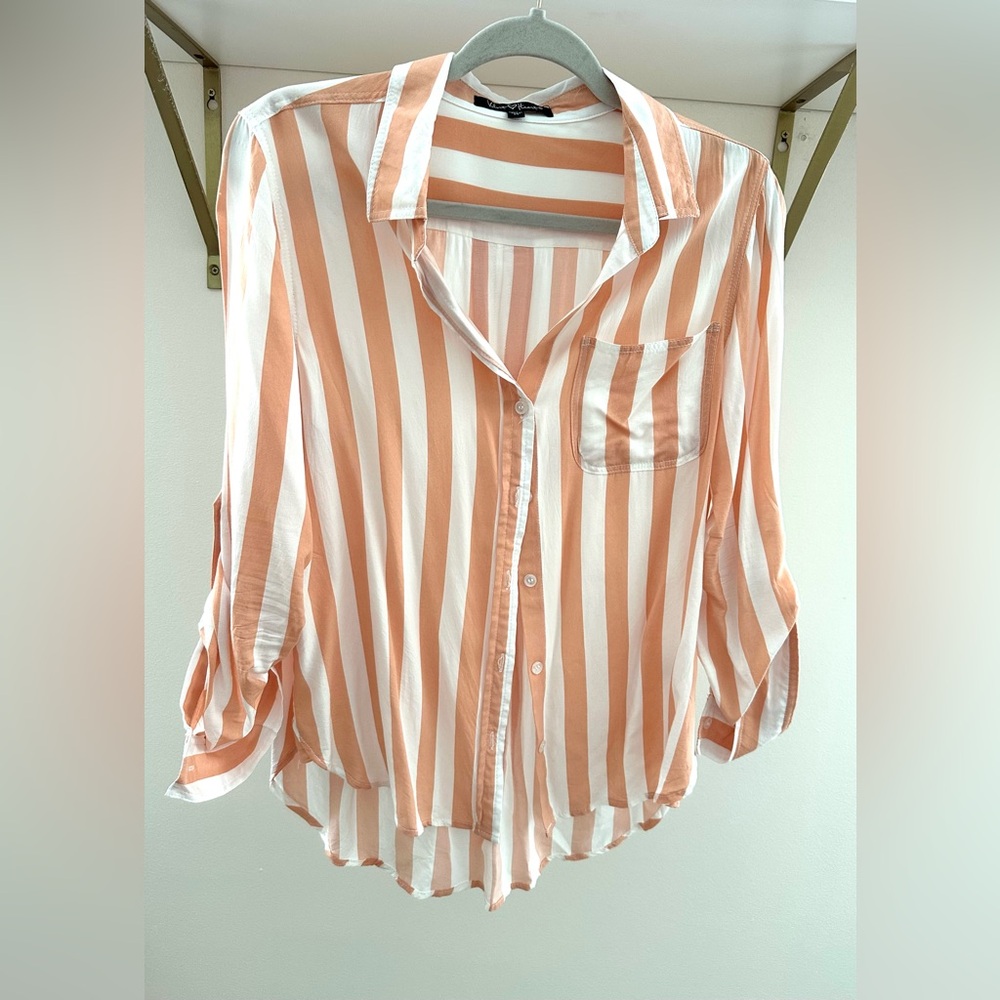 Velvet Heart Orange and Pink Button Down Shirt Relaxed Fit